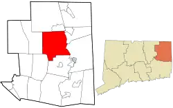Pomfret's location within Windham County and Connecticut