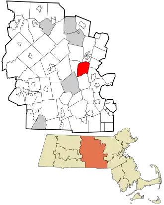 Location in Worcester County and the state of Massachusetts.
