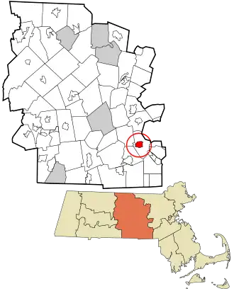 Location in Worcester County and the state of Massachusetts