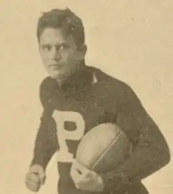 Wylie Glidden Woodruff holding a football in his 1893 Penn football photo.