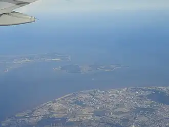 View of the Xiamen (Amoy) and Lesser Kinmen (Lieyu) from the air including Binlang Islet