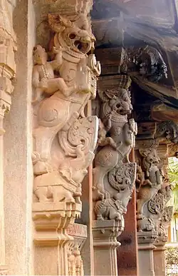 Yali pillars in Aghoreshwara Temple at Ikkeri in Shimoga District