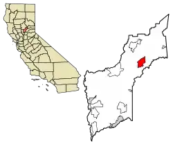 Location of Dobbins in Yuba County, California.
