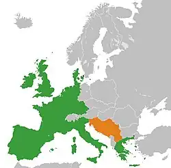 Map indicating locations of European Economic Community and Yugoslavia