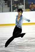 Yuzuru Hanyu sets up for an Axel jump
