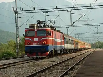 Former JŽ class 461 passing through Virpazar on the Belgrade-Bar line.