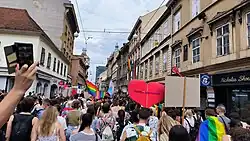 Zagreb Pride 2023 participants walk Ilica street