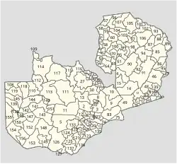 Map of the Zambian National Assembly constituencies